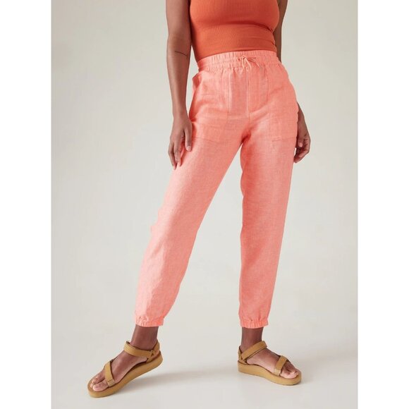 Athleta Retreat Linen Pant Coral Womens Size 12 Lightweight Elastic Waist - Picture 1 of 15
